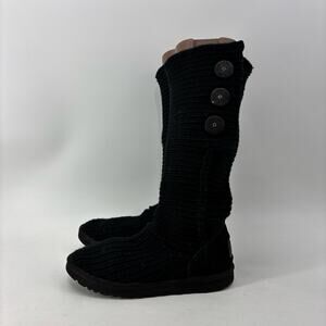 Ugg Womens Cardy Size 8 Black Boots Woven Textile F3009C Sweater Classic